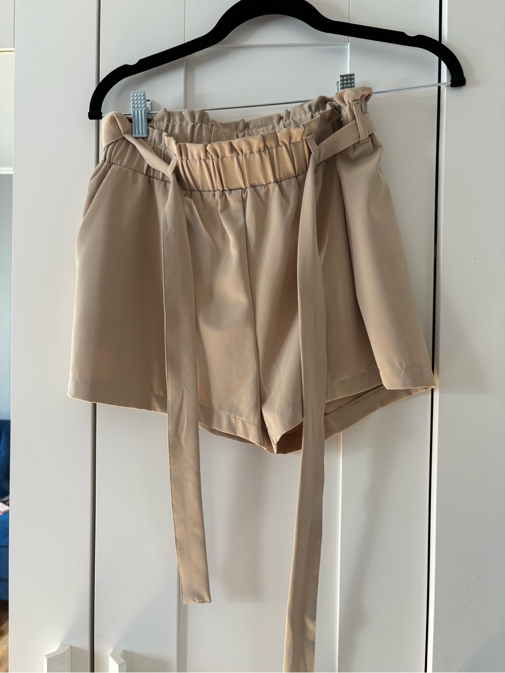 Revamped High-Waist Paperbag Tie Shorts - Beige